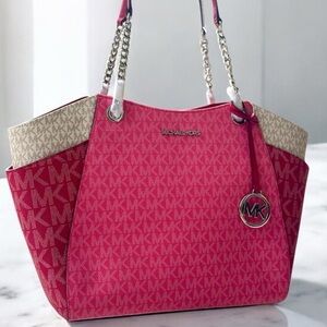 Michael Kors Large Jet Set Travel Chain Shoulder Bag Dark Raspberry Multi